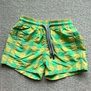 Boys Vilebrequin Swim Trunks size 2, yellow, and green gingham